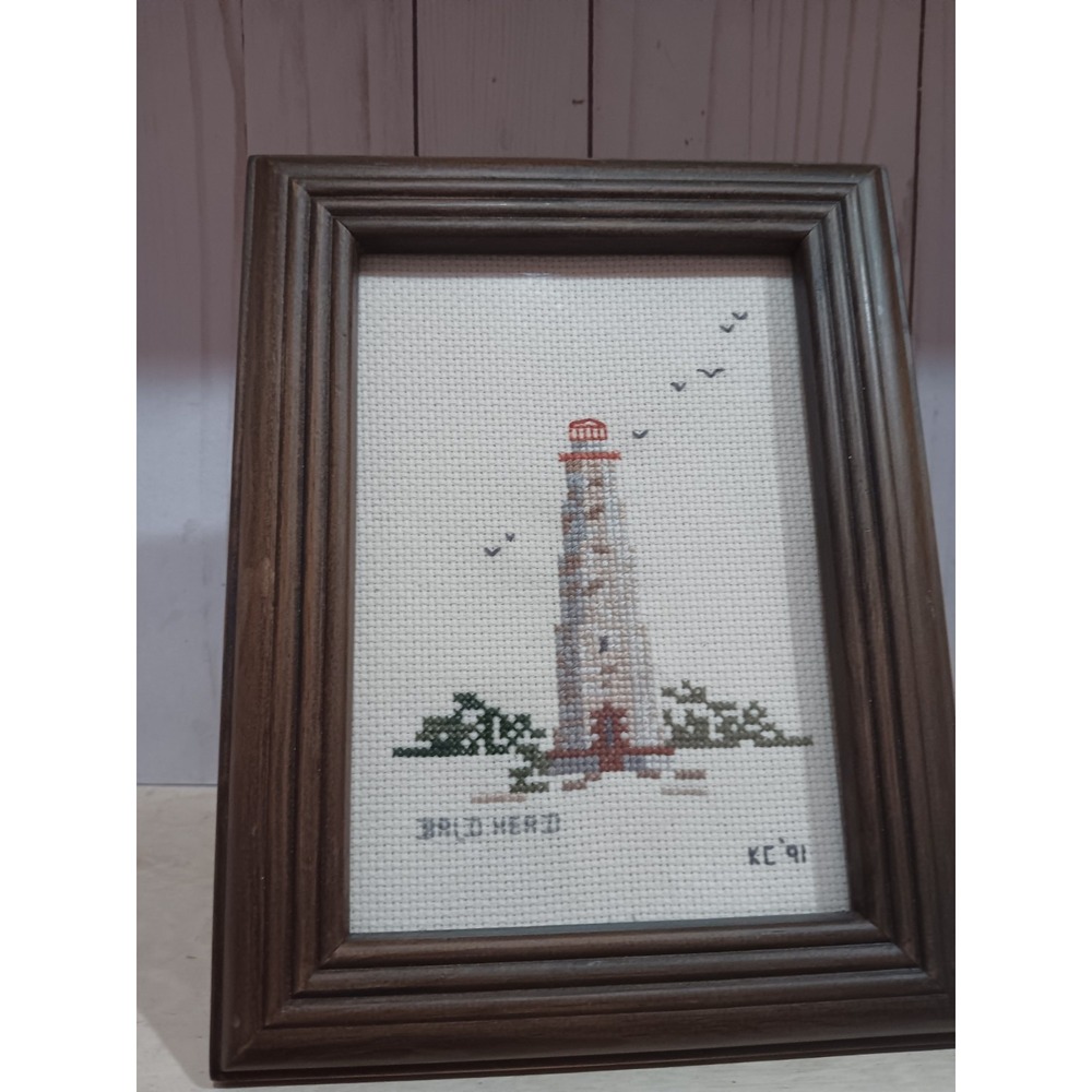 Embroidered Wooden Framed Lighthouse in Fenwick Island, DE Wall Artwork